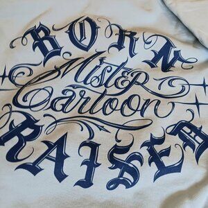 Born x Raised rare XXL Mister Cartoon sweater Script Retail$185 New paleblue 2xl